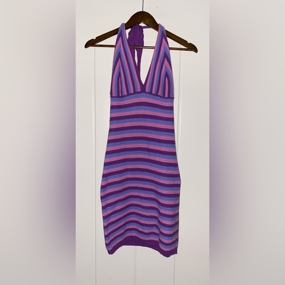 Wild Fable Women Crochet Halter Striped M Mini Dress Boho Hippie Whimsical - Picture 8 of 10